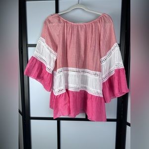 Women’s Pink Colorblock 3/4 Sleeve Kaktus Top - M